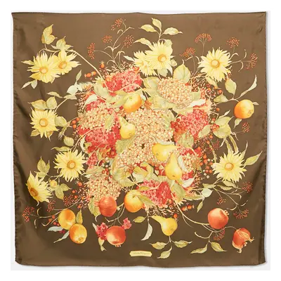 Salvatore Ferragamo Green Floral and Fruit Print Silk Scarf