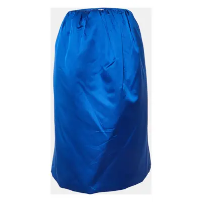 Jil Sander Blue Silk Satin Puffer Midi Skirt