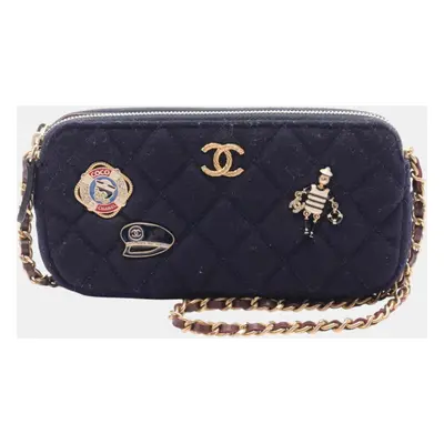 Chanel Wool Navy Matelasse Shoulder Bag