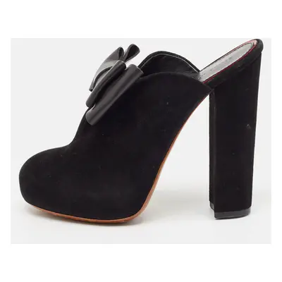 Celine Black Leather and Suede Phoebe Philo Bow Mules Size