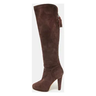 Jimmy Choo Burgundy Leather and Suede Knee Length Boots Size