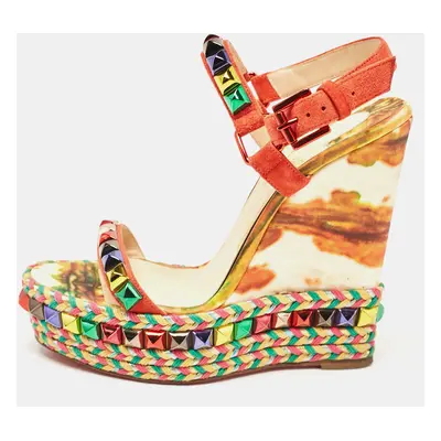 Christian Louboutin Multicolor Suede Cataclou Wedge Sandals Size