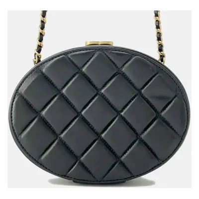 Chanel Lambskin Black Matelasse Coco Mark Vanity Chain Shoulder Bag