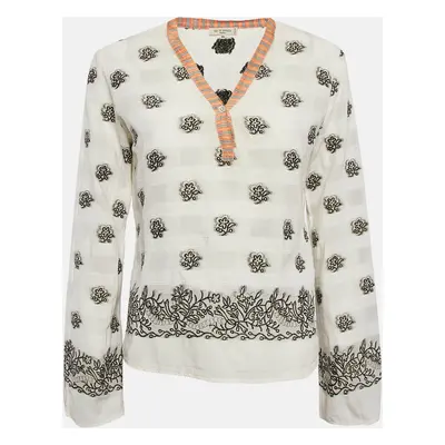 Etro White Textured Brocade V-Neck Top