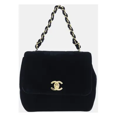 Chanel Black Canvas Velour Coco Mark Handbag