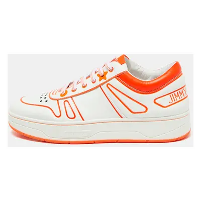 Jimmy Choo White/Neon Orange Leather Hawaii/F Sneakers Size