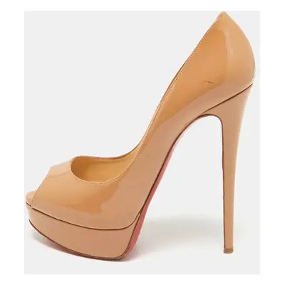 Christian Louboutin Beige Patent Lady Peep Peep Toe Pumps Size