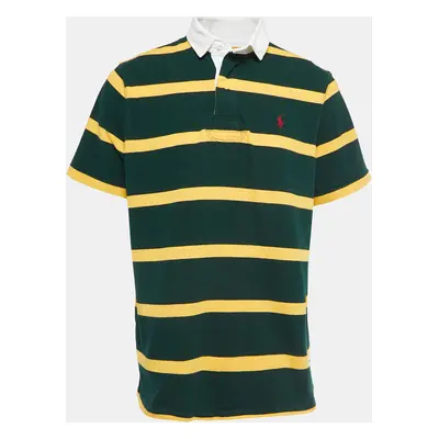 Polo Ralph Lauren Green & Yellow Striped Cotton Knit Contrast Collar T-Shirt