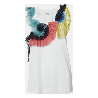 Dries van Noten White Cotton Ruffled Tulle Sleeveless Top