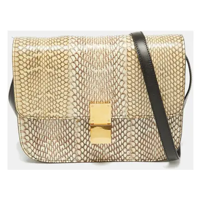 Celine Beige/Cream Watersnake Medium Classic Box Shoulder Bag