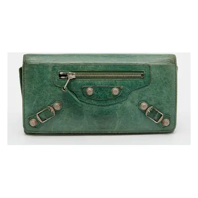 Balenciaga Vert Poker Leather City Flap Continental Wallet