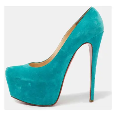 Christian Louboutin Turquoise Blue Suede Daffodile Platform Pumps Size