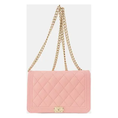 Chanel Pink Leather Boy Wallet on Chain