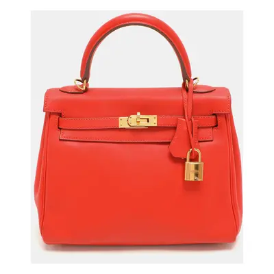 Hermes Capucine Swift Leather Gold Plated Kelly Retourne Bag