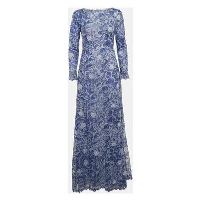 Tadashi Shoji Blue Rose Embroidered Mesh Maxi Dress