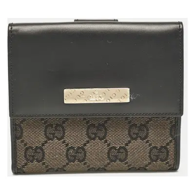 Gucci Black GG Canvas and Leather French Compact Wallet