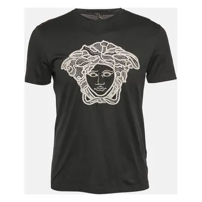 Versace Black Medusa Embroidered Jersey T-Shirt