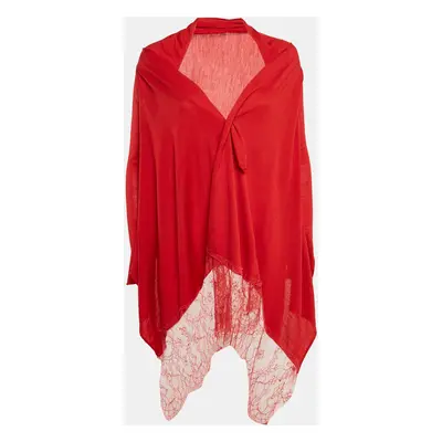 Valentino Red Red Lace Trim Knit Asymmetric Cardigan