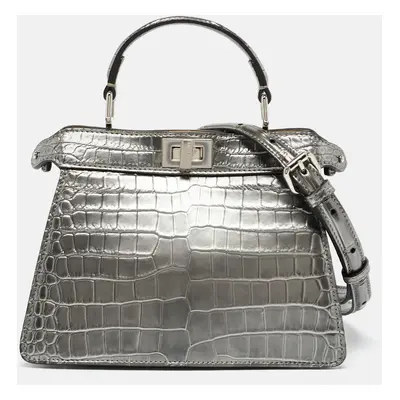 Fendi Grey Crocodile Niloticus Petite Peekaboo ISeeU Top Handle Bag