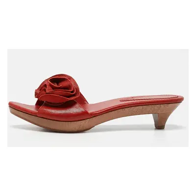 Yves Saint Laurent Red Leather Flower Applique Clogs Size