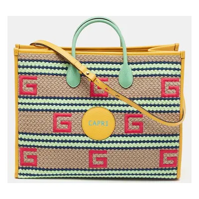 Gucci Multicolor Square G Embroidered Fabric Capri Striped Tote