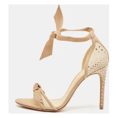 Alexandre Birman Beige Mesh and Suede Embellished Clarita Sandals Size