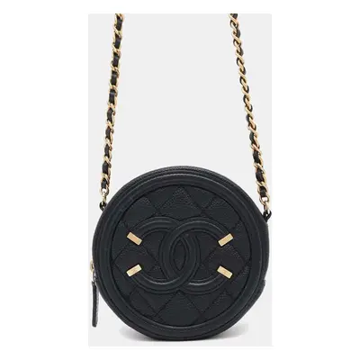 Chanel Black Caviar Leather Cc filigree Round Chain shoulder Bag