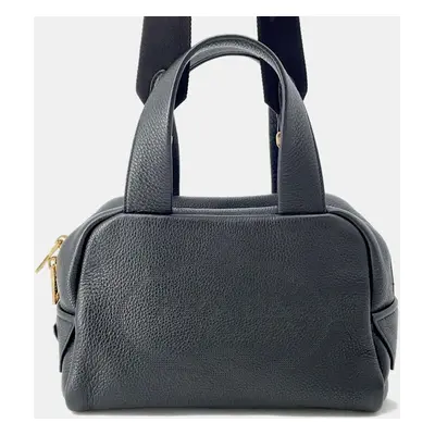 Prada Black Calf Leather Punching Logo Handbag