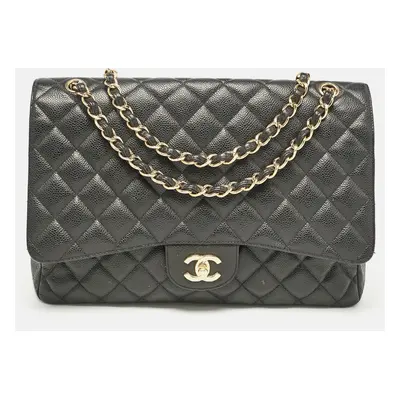 Chanel Black Quilted Caviar Leather Maxi Classic Single Flap Bag