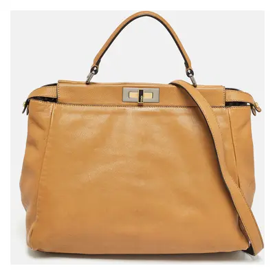 Fendi Tan Leather Peekaboo Top Handle Bag