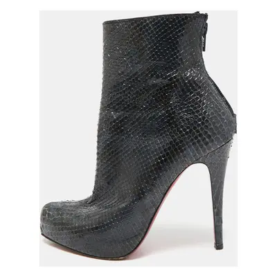 Christian Louboutin Navy Blue Python Platform Ankle Length Boots Size