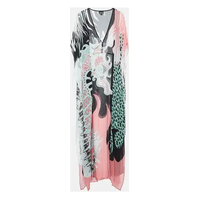 Just Cavalli Multicolor Abstract Print Georgette Kaftan Cover-Up Dress