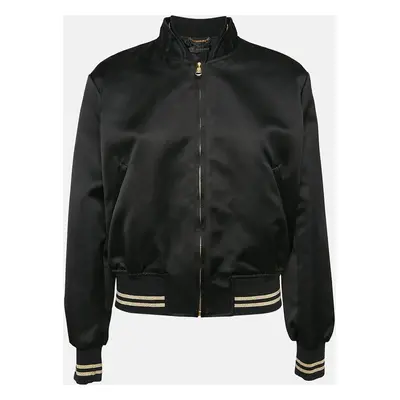 Versace Black Medusa Embroidered Satin Bomber Jacket