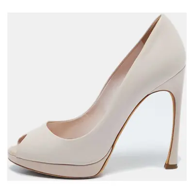 Dior Beige Leather Miss Dior Peep Toe Pumps Size 37.5