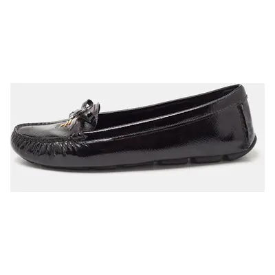 Prada Black Patent Leather Logo Bow Loafers Size