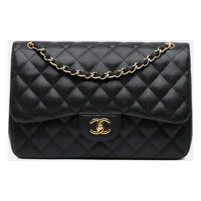 Chanel Black Caviar Leather Jumbo Classic Caviar Double Flap