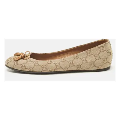 Gucci Brown/Beige GG Canvas Bamboo Tassel Bow Ballet Flats Size 39.5