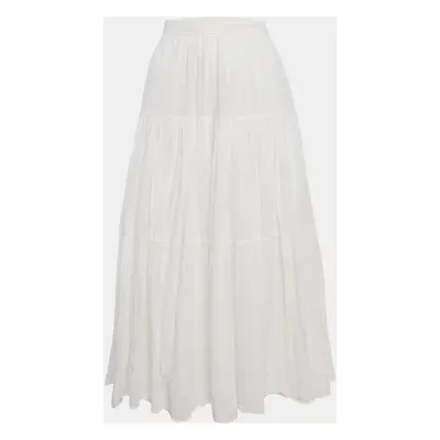 Saint Laurent Paris White Textured Cotton Tiered Maxi Skirt