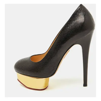 Charlotte Olympia Black Karung Leather Dolly Platform Pumps Size