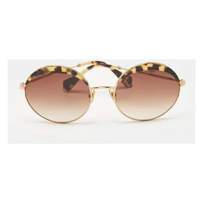 Miu Miu Brown Gradient Tortoise Gold Tone SMU51Q Round Sunglasses