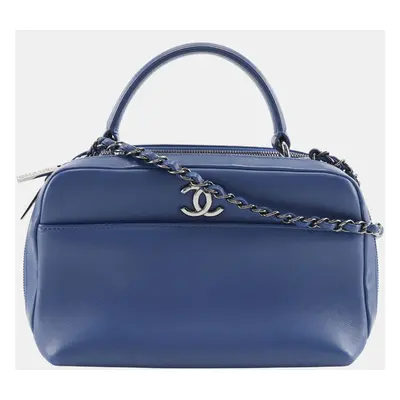 Chanel Blue Leather Trendy Bowling Handbag