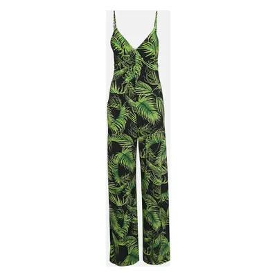 Norma Kamali Black/Green Palm Leaf Print Jersey Slip Jumpsuit