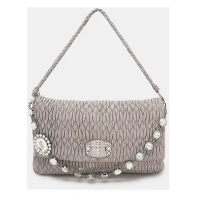 Miu Miu Grey Matelassé Nappa Leather Crystal Shoulder Bag