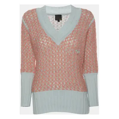 Fendi Peach/Light Blue Cotton Knit Blend Sweater