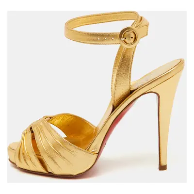 Christian Louboutin Gold Leather Platform Ankle Strap Sandals Size