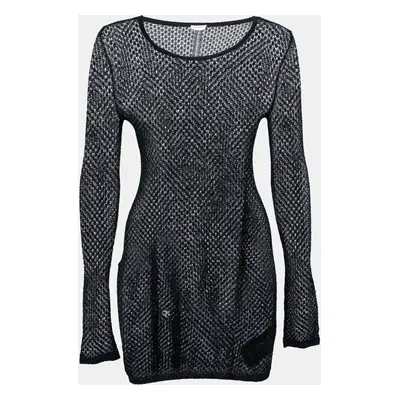 Saint Laurent Paris Black Perforated Knit Mesh Long Sleeve Dress