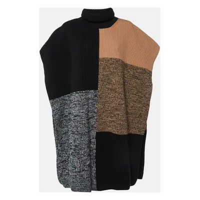 Joseph Brown Merino Wool Knit Collage Poncho One Size