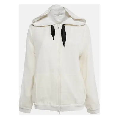 Brunello Cucinelli Cream Silk and Jersey Zip-Up Hoodie