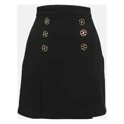 Elisabetta Franchi Black Crepe Button Detail Mini Skirt