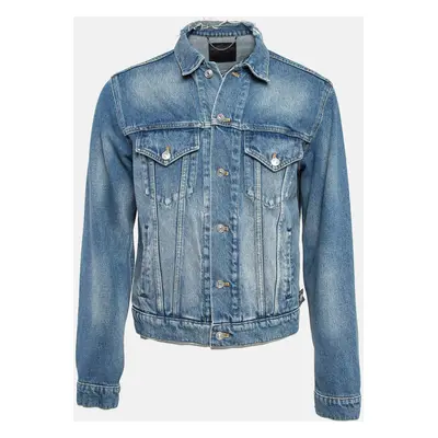 Balenciaga Blue Campaign Logo Denim Distressed Jacket